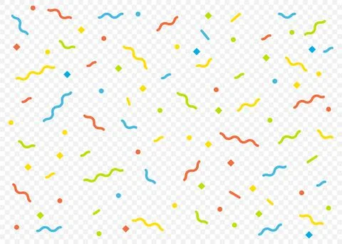 Abstract background with many falling tiny colorful confetti pieces and ribbo Stock Illustration
