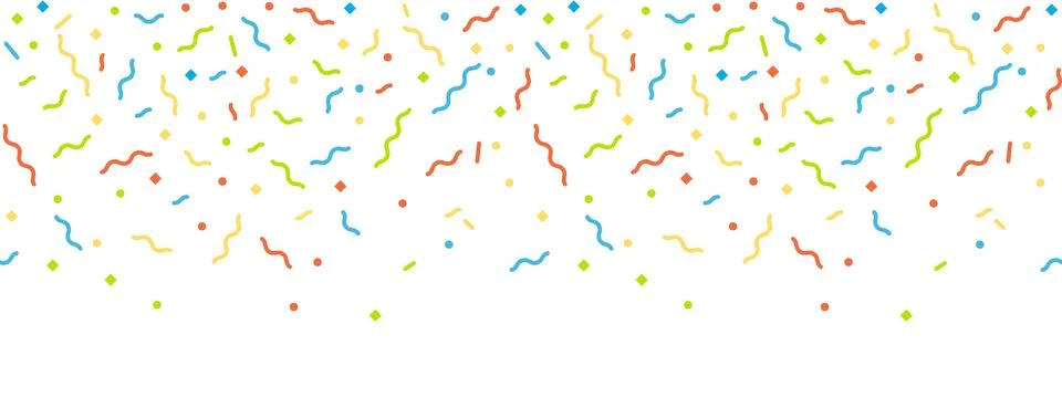 Abstract background with many falling tiny colorful confetti pieces and ribbo Stock Illustration