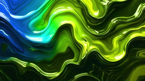 Abstract background of marble melting and moving in wavy shiny green and blu Stock Footage 313040632