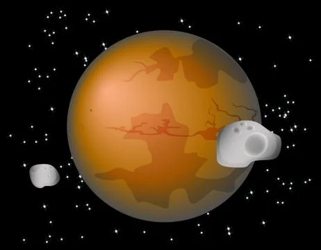 Abstract background with Mars Planet and its moons Phobos and Deimos. EPS10 Stock Illustration