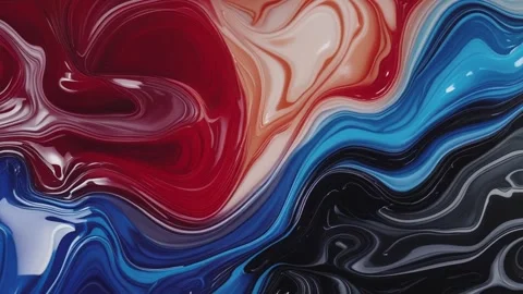 Abstract background of melting marble and moving waves of red mixed with bla Stock Footage 313040823