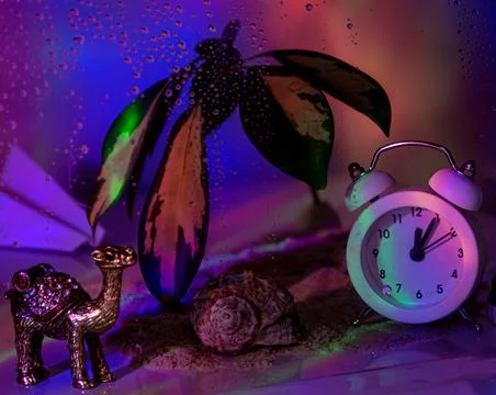 Abstract background in memory of the vacation. Composition behind glass Stock Photos