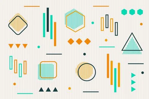 Abstract background in The Memphis style. Chaotically arranged geometric shapes Stock Illustration