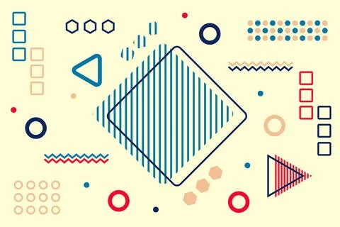 Abstract background in The Memphis style. Chaotically arranged geometric shapes Stock Illustration