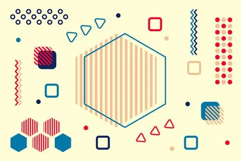 Abstract background in The Memphis style. Chaotically arranged geometric shapes Stock Illustration