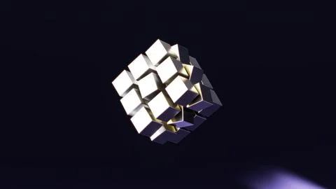 Abstract background of metal cubes hanging in the air. Concept of unity, problem Иллюстрация