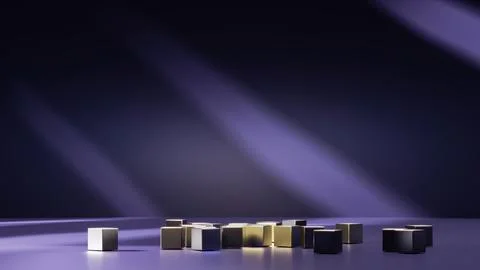 Abstract background of metal cubes lying scattered on the floor, illuminated by 스톡 일러스트