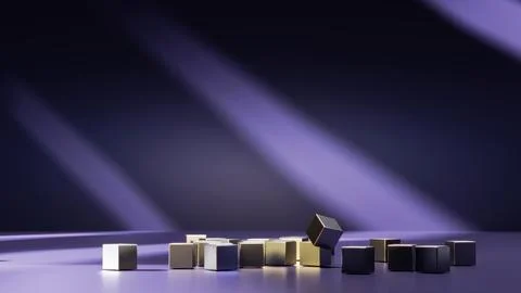 Abstract background of metal cubes lying scattered on the floor, illuminated by 스톡 일러스트