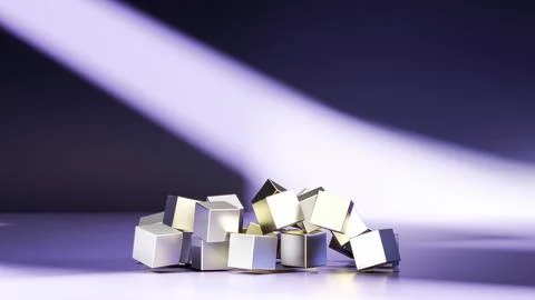 Abstract background of metal cubes lying scattered on the floor, illuminated by 스톡 일러스트