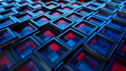 Abstract background from metal cubes with random offset effect. The glass ins Illustrazione stock