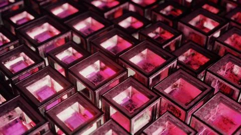 Abstract background from metal cubes with random offset effect. The glass ins Stock Illustration