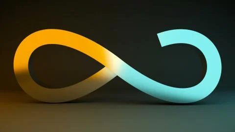 Abstract background with metal infinity sign. Digital background Illustrazione stock