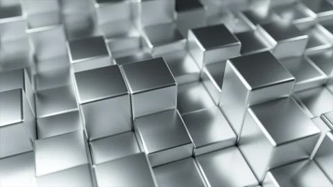 Abstract background of metal randomly moving cubes. 3d illustration イラスト素材