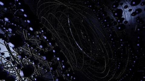 Abstract background of metal strings and beads. Design. Technological tornado im Stock Illustration