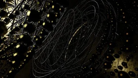 Abstract background of metal strings and beads. Design. Technological tornado im Stock Illustration