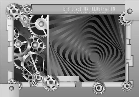 Abstract background metallic chrome silver with gears, vector. Stock Illustration