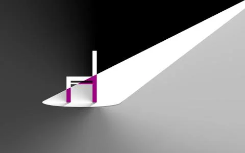 Abstract background minimal white, black with purple chair and spotlight Stock Illustration