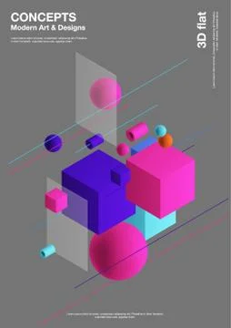 Abstract background, modern composition of geometric shapes. Cube, sphere 스톡 일러스트