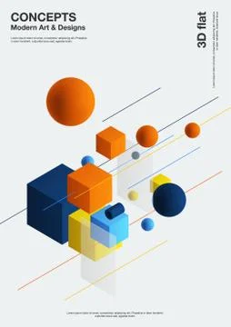 Abstract background, modern composition of geometric shapes. Cube, sphere Stock Illustration