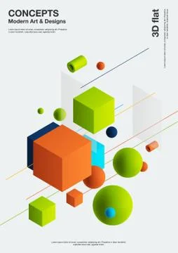 Abstract background, modern composition of geometric shapes. Cube, sphere Ilustração Stock