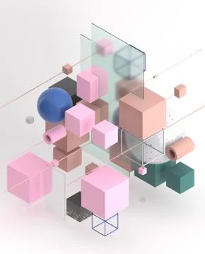 Abstract background, modern composition of geometric shapes. Cube, sphere 스톡 일러스트