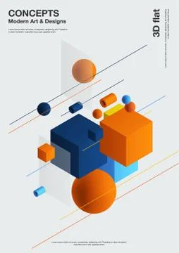 Abstract background, modern composition of geometric shapes. Cube, sphere Ilustración de archivo