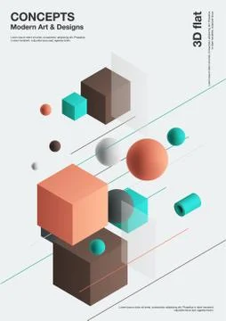 Abstract background, modern composition of geometric shapes. Cube, sphere Stock Illustration