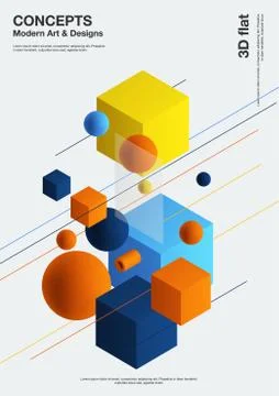 Abstract background, modern composition of geometric shapes. Cube, sphere 스톡 일러스트