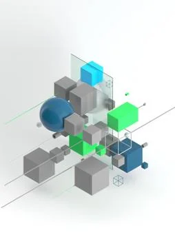 Abstract background, modern composition of geometric shapes. Cube, sphere Ilustração Stock