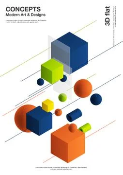Abstract background, modern composition of geometric shapes. Cube, sphere Stock Illustration