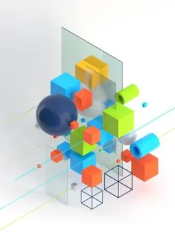 Abstract background, modern composition of geometric shapes. Cube, sphere Ilustração Stock