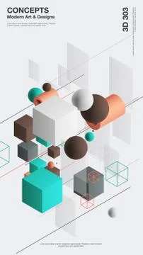 Abstract background, modern composition of geometric shapes. Cube, sphere Ilustración de archivo