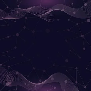 Abstract background with molecules and lines on a dark background. Stock Illustration