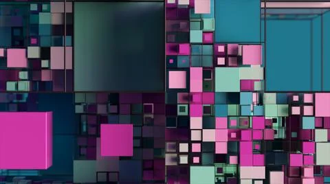 Abstract background with motion cubes. An array of different sized squares in Stock Illustration