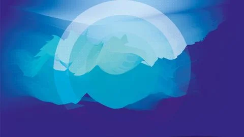 Abstract background with mountains and sun blue red color Stock Illustration