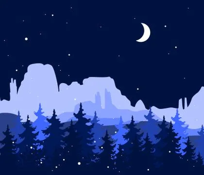 Abstract background with mountains and trees. Forest wilderness and magic win Stock Illustration