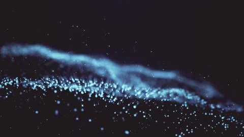 Abstract background with moving and flickering particles. A moving wave of deep Illustrazione stock