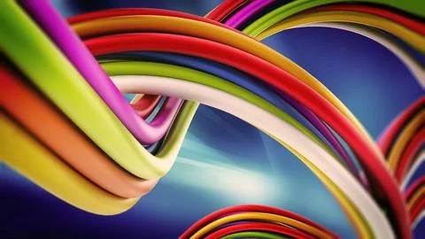 Abstract background with moving curly shapes.3D illustration Stock Illustration