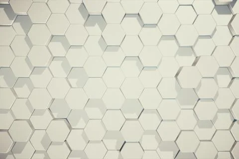 Abstract background of moving hexagons in random order 3d illustration Illustrazione stock
