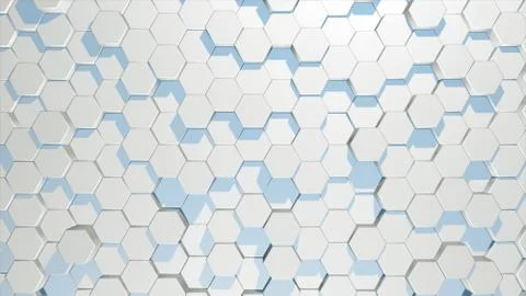 Abstract background of moving hexagons in random order 3d illustration Foto stock