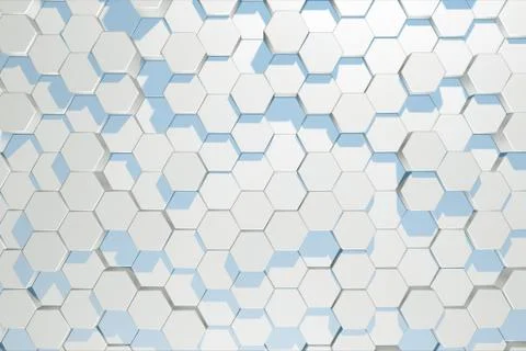 Abstract background of moving hexagons in random order 3d illustration Foto stock