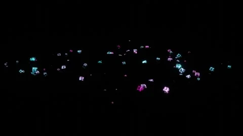Abstract background. moving neon purple and blue glowing cube frames. 3d render  Video stock 299563437