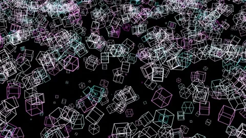 Abstract background. moving neon purple and blue glowing cube frames. 3d render  Stock Footage 299563512