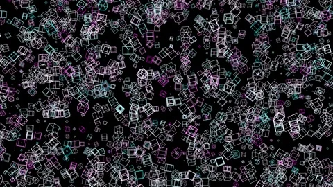 Abstract background. moving neon purple and blue glowing cube frames. 3d render  Stock Footage 299563523