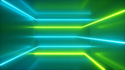 Abstract background, moving neon rays, luminous lines inside the room Stock Footage 120877599