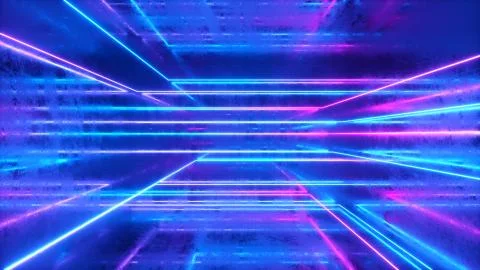 Abstract background, moving neon rays, luminous lines inside the metallic scr Stock Illustration