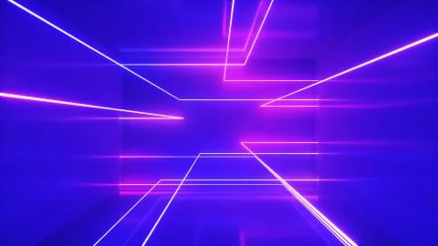 Abstract background, moving neon rays, luminous lines inside the room, fluore Stock Illustration