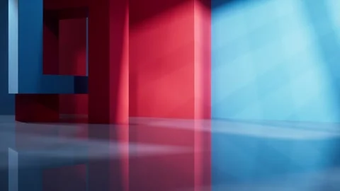 Abstract background with moving shadows on red and blue walls creating geom.. Stock Footage 327517324
