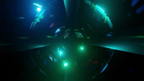 Abstract background  moving through neon lights tunnel, loop. Video stock 273973418