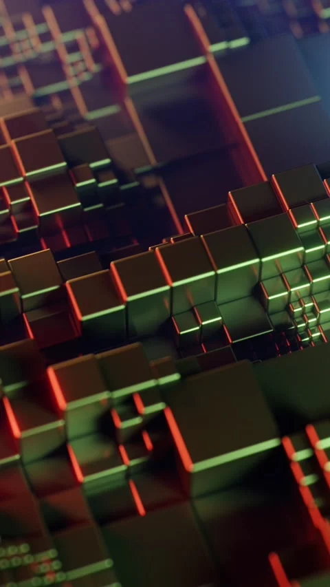 Abstract background with moving wave cubes. Vertical looped video Stock Footage 228025458